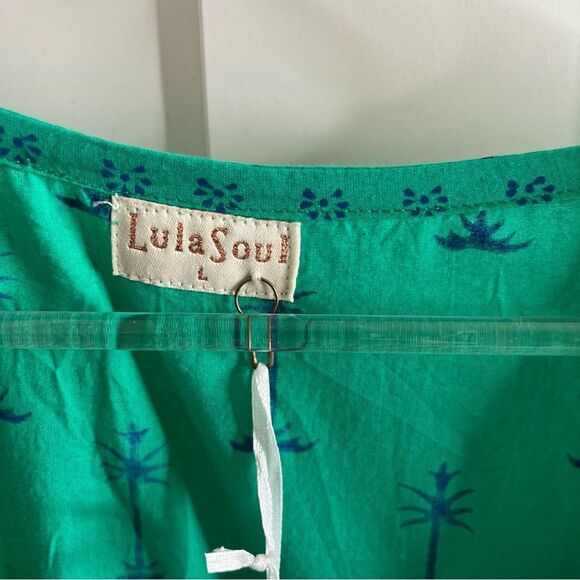 NWT LulaSoul Green 100% cotton Sequined Shift dress Palm‎ Tree Large - Picture 5 of 13